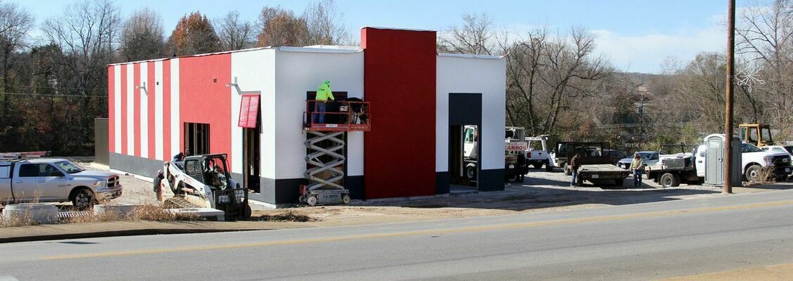 Construction on the Kentucky Fried Chicken building has been progressing quickly