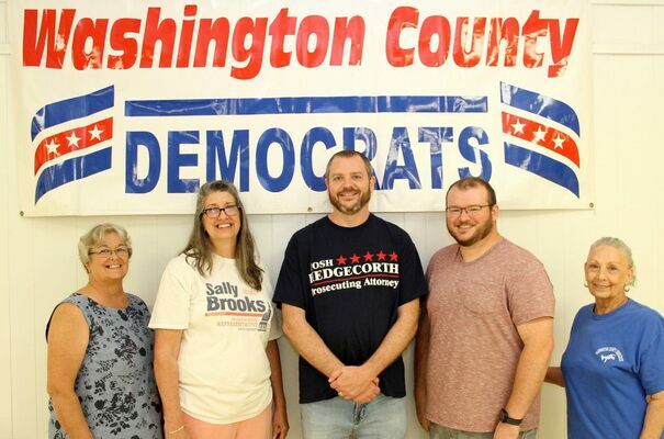 From left are Pam Blair, Club Pres.; Sally Brooks, State Rep. candidate; Josh Hedgecorth, Pros. Attorney; Ryan Weeks, Club Sec./Treas.; and Sue Jarvis, Committee President.