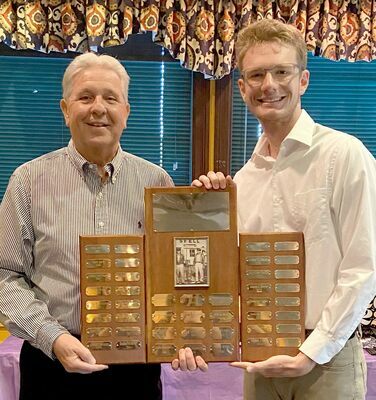 MARVIN BOYER SCHOLARSHIP TO CHASE GLORE – The Thirty-Sixth recipient of the $6,000 Marvin Boyer Memorial Scholarship given each Spring is Chase Glore (right) a Class of 2022 P.H.S. Graduating Senior. He is pictured with Scholarship Chair John Mowry. (Sub. Photo)