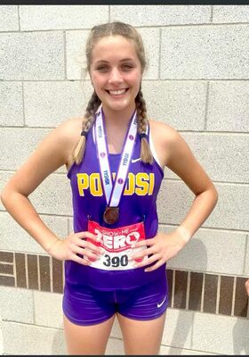 THOMPSON 4TH IN STATE – Kalie Thompson, a Junior at Potosi High School, claimed the State Class 3 4th Place medal at the State Meet held in Jefferson City last weekend. Thompson is the daughter of Dallas &amp; Dawn Thompson of Potosi. Congratulations!	           (School Photo)